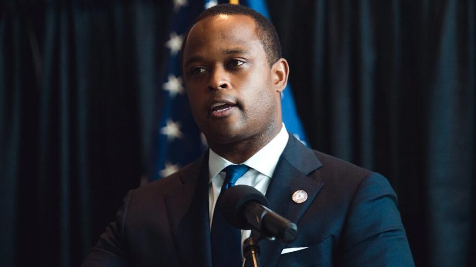 Kentucky Attorney General Daniel Cameron speaks during a press conference to announce a grand jury’s decision to indict one of three Louisville Metro Police Department officers involved in the shooting death of Breonna Taylor on September 23, 2020 in Frankfort, Kentucky. (Photo by Jon Cherry/Getty Images)