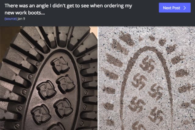 Reddit user discovers swastikas on boots