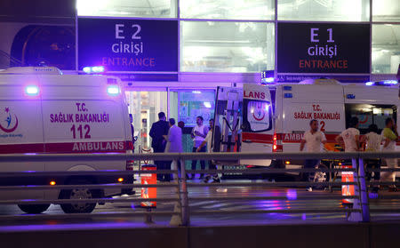 FILE PHOTO: Ambulance cars arrive at Turkey's largest airport, Istanbul Ataturk, Turkey, following a blast June 28, 2016. REUTERS/Osman Orsal/File Photo