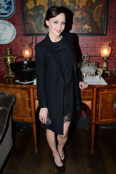 <b>Victoria Pendleton</b><br><br>The former Strictly star wowed in a black oversized coat and lace trim dress at the London Collections: Men Fashion Week party hosted by Tommy Hilfiger and Esquire.