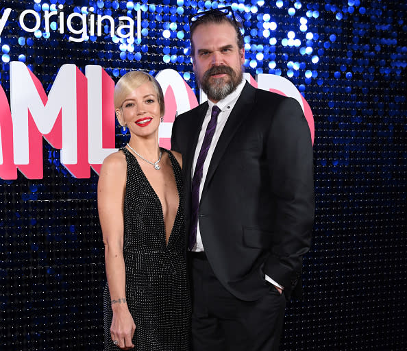 LONDON, ENGLAND – MARCH 30: Lily Allen and David Harbour attend the “Dreamland” Special Screening at Picturehouse Central on March 30, 2023 in London, England. (Photo by Karwai Tang/WireImage)