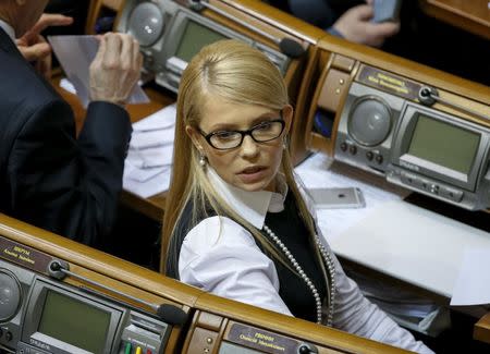 Ukrainian former Prime Minister and leader of Batkivshchyna (Fatherland) party Yulia Tymoshenko attends a parliament session in Kiev, Ukraine, February 16, 2016. REUTERS/Gleb Garanich