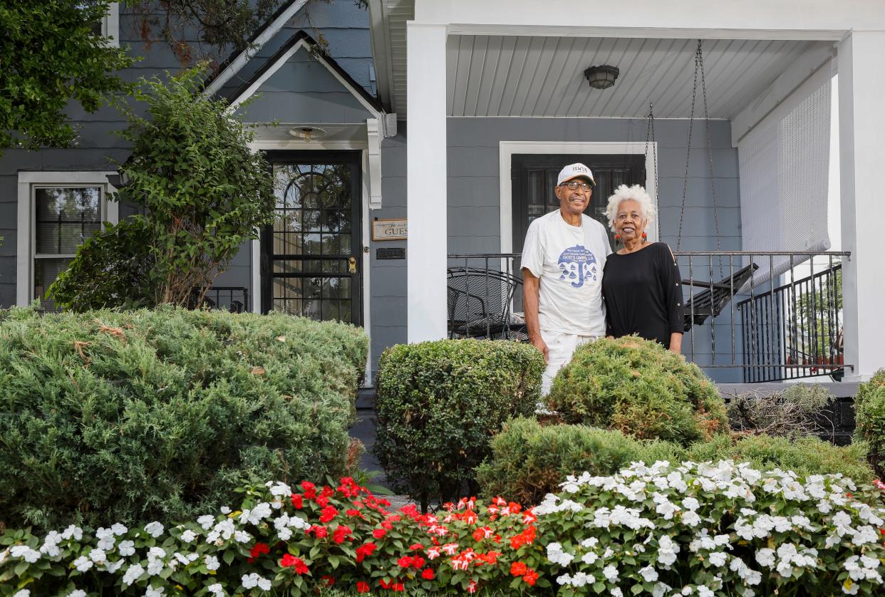 Perry and Linda Barfield stand outside the Linden neighborhood home where they've lived for the past 56 years and raised three daughters on Wednesday, Sept. 8, 2021. 