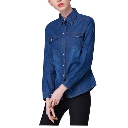 Yeokou Women's Classic Long Sleeve Button Down Denim Chambray Jean Shirt. (Photo: Amazon)