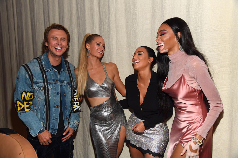 NEW YORK, NEW YORK - SEPTEMBER 12:  Jonathan Cheban, Paris Hilton, Winnie Harlow, Kim Kardashian West and Winnie Harlow attend KKW Beauty KKWxWinnie dinner at L'Avenue in Saks Fifth Avenue on September 12, 2019 in New York City.  (Photo by Kevin Mazur/Getty Images for KKW Beauty)
