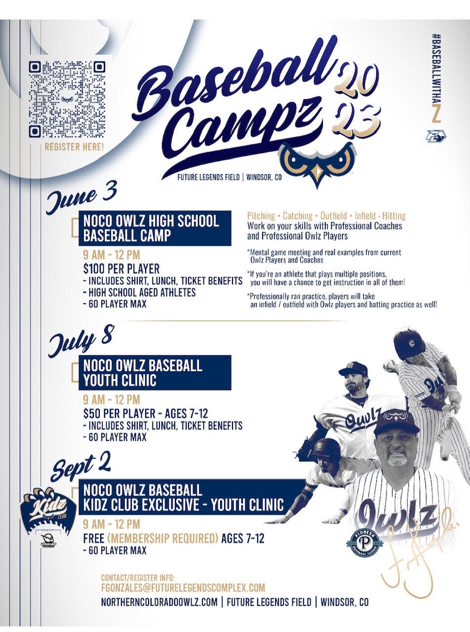The Northern Colorado Owlz and manager Frank Gonzales will host kids baseball camps this summer.