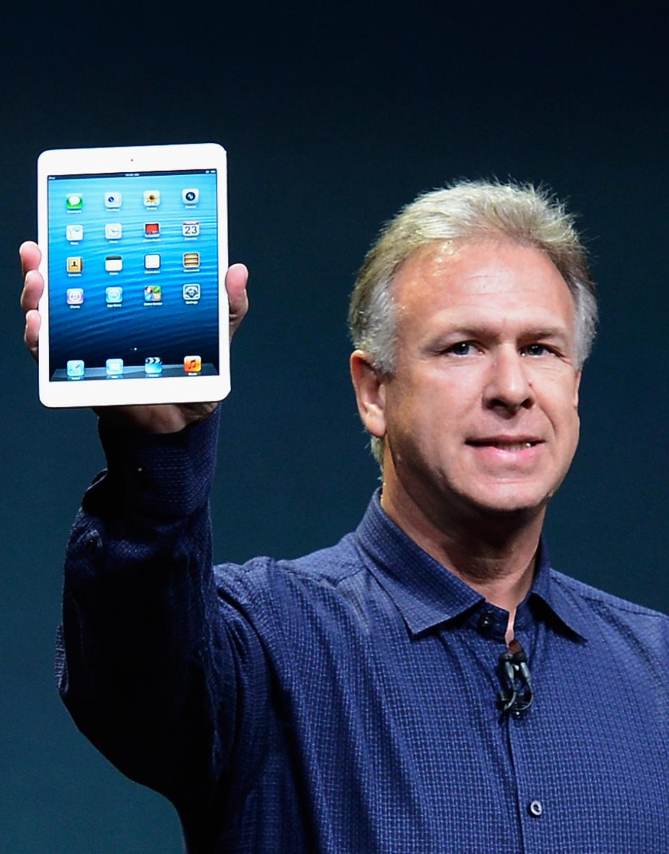 SAN JOSE, CA - OCTOBER 23: Apple Senior Vice President of Worldwide product marketing Phil Schiller announces the new iPad Mini during an Apple special event at the historic California Theater on October 23, 2012 in San Jose, California. The iPad Mini is Apple's smaller version of the iPad tablet. (Photo by Kevork Djansezian/Getty Images)