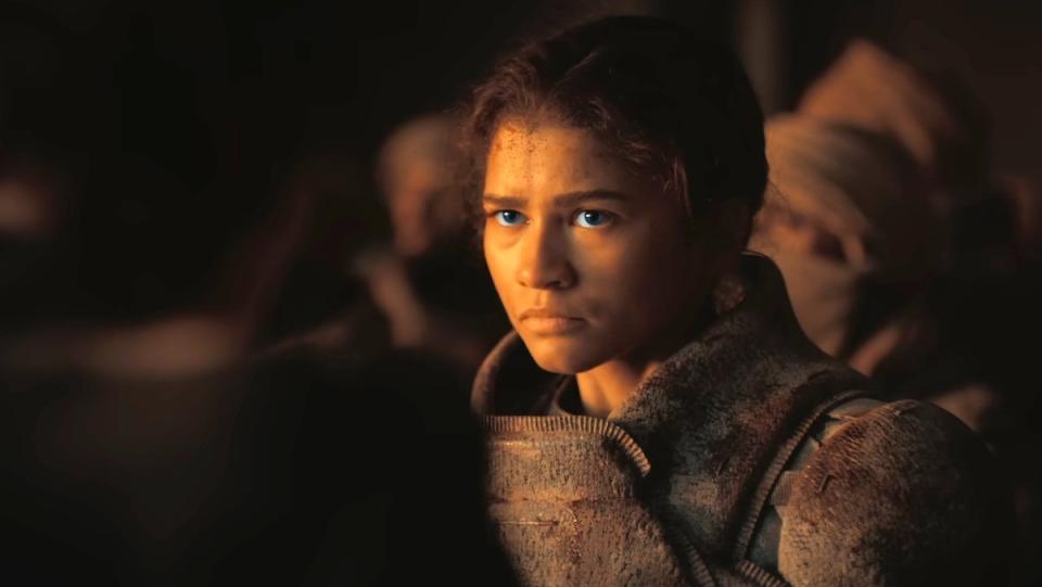 Zendaya looks worried as Chani in Dune: Part Two