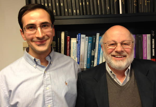Research fellow Amin Karami (left) and Daniel Inman, chair of the aerospace engineering department at the University of Michigan