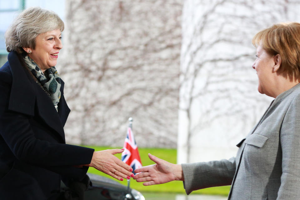 German Chancellor Angela Merkel welcomes the PM at the chancellory on December 11, 2018 in Berlin, Germany. Source: PA