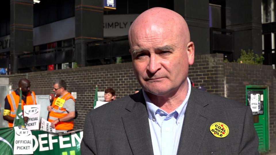 RMT general secretary, Mick Lynch, on a picket line outside outside Euston station (Sarah Collier/PA) (PA Wire)