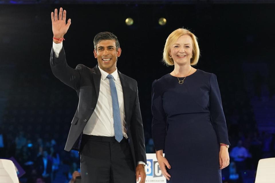 Rishi Sunak and Liz Truss during a hustings event at Wembley Arena (Stefan Rousseau/PA) (PA Wire)
