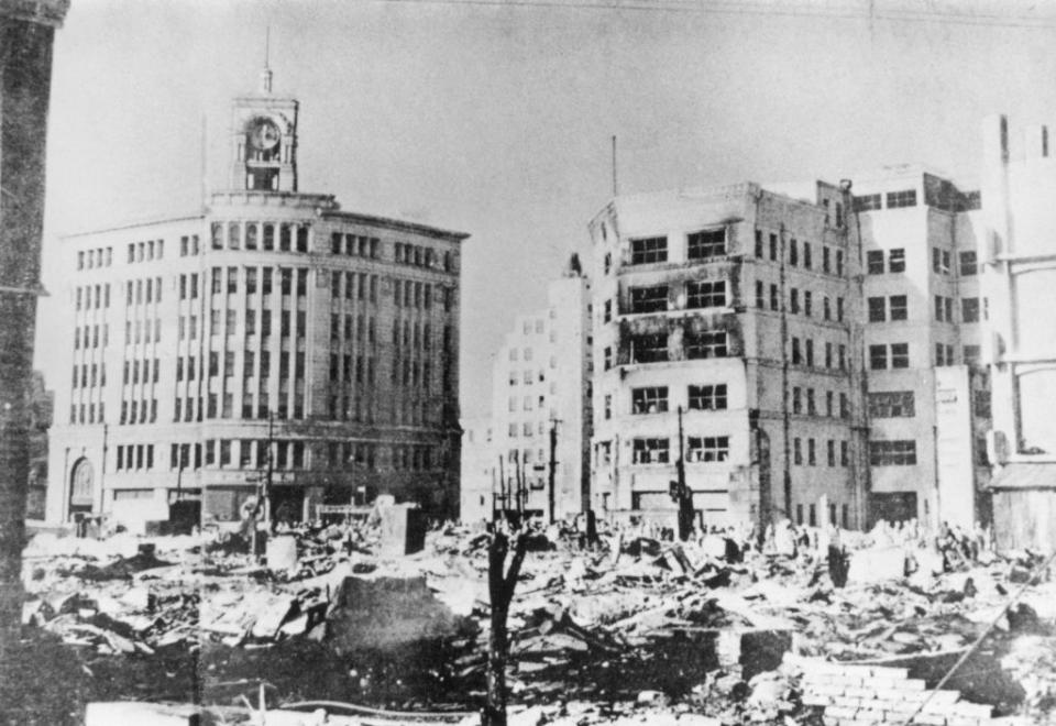 Wreckage in a Japanese city