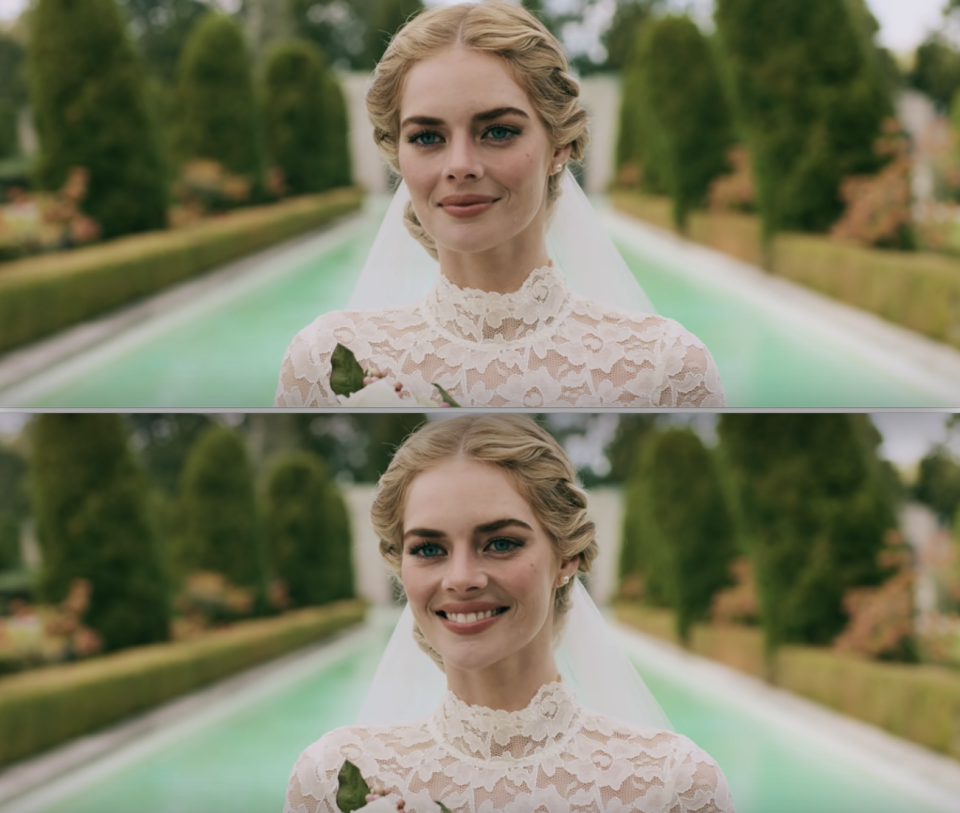 Samara in a wedding dress in the beginning of "Ready or Not"