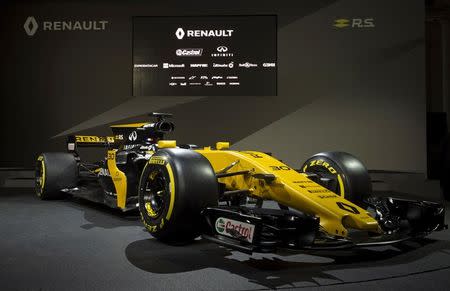 Britain Formula One - F1 - 2017 Renault Formula One Car Launch - The Lindley Hall, London - 21/2/17 General view of the new car during the launch Reuters / Alan Walter Livepic