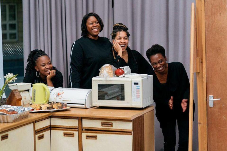 L to R: Jade Hackett, Michelle Greenidge, Rebekah Murrell and Natasha Gordon rehearsing 'Nine Night' (Martin Shippen)