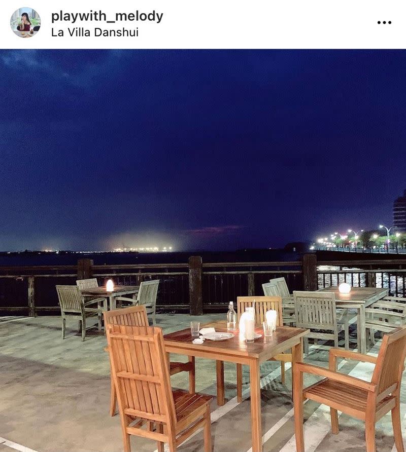 La Villa Danshui夕陽與夜景各有不同氛圍。（圖／IG：playwith_melody 授權提供）