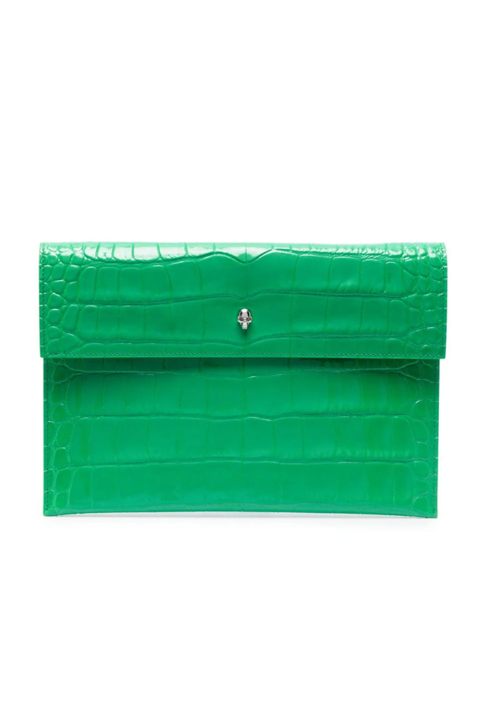 crocodile-embossed envelope clutch bag