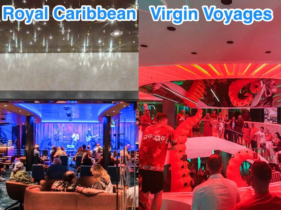 Left: a Royal Caribbean ship live music. Right: a Virgin Voyages ship live music