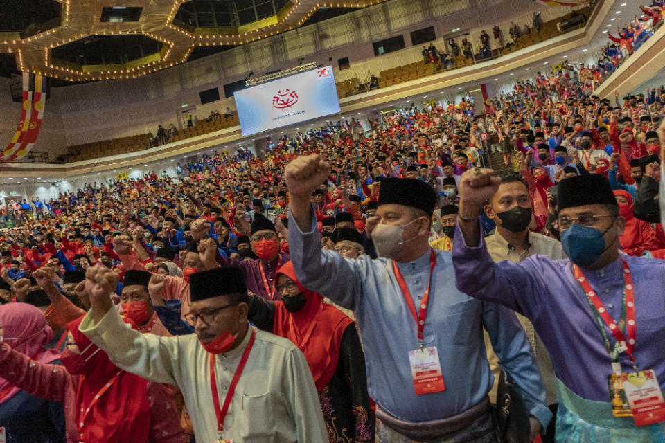 Delegates attend Umno’s 76th anniversary celebration in Kuala Lumpur on May 15, 2022. — Picture by Shafwan Zaidon