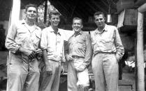 <p>PT boat officers, from left: George “Barney” Ross, John F. Kennedy, Paul “Red” Fay, and James “Jim” Reed in Tulagi, Solomon Islands, in 1943. (Photo: John F. Kennedy Presidential Library and Museum) </p>