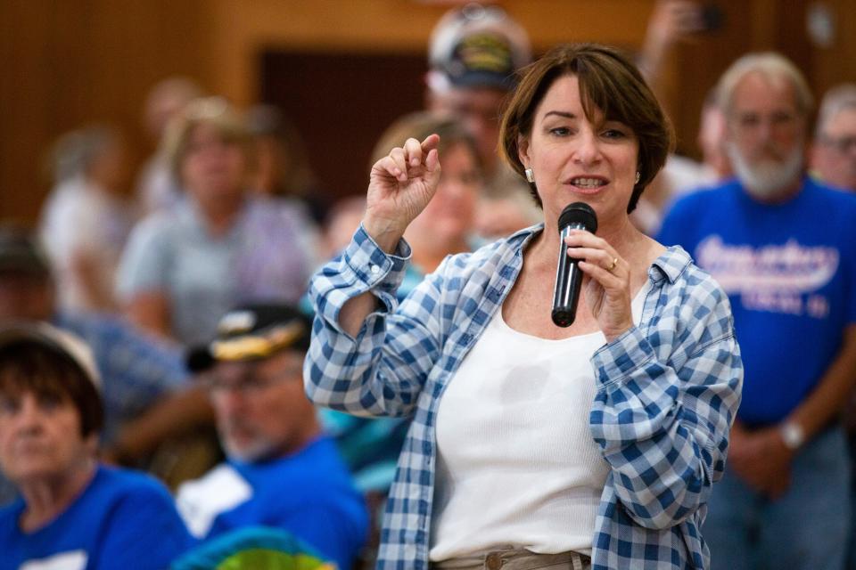 Minnesota Sen. Amy Klobuchar speaks at the Clinton County Democrats' Labor Day Picnic on Sept. 1, 2019.