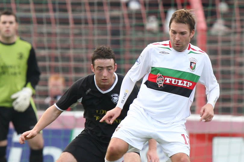 Photo shows Chris Morgan (right) in action for Glentoran back in 2007