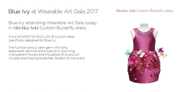 The custom butterfly dress and its description