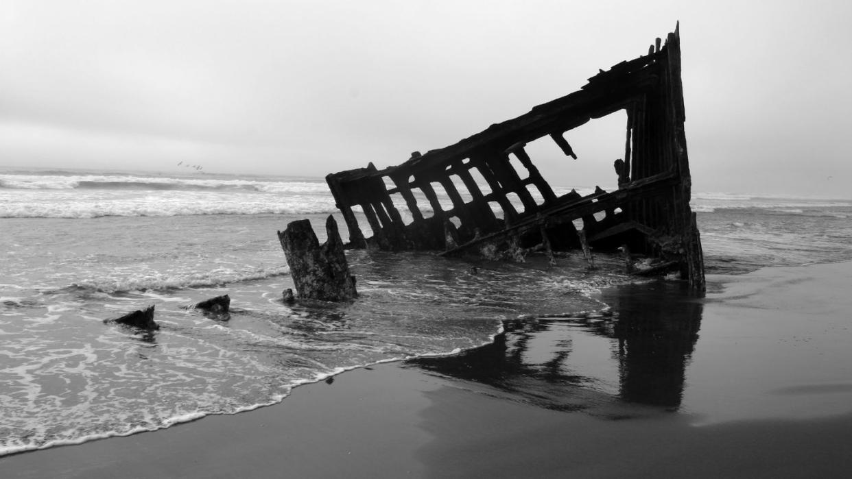 shipwreck at dusk