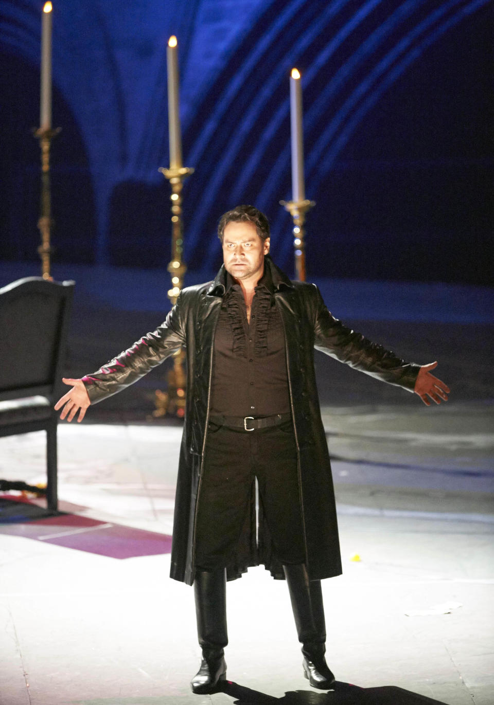In this March 2, 2013 photo provided by the Vienna State Opera Ildar Abdrazakov in the role of Don Giovanni performs during a dress rehearsal for Wolfgang Amadeus Mozart's opera "Don Giovanni" at the state opera in Vienna, Austria. (AP Photo/Vienna State Opera, Michael Poehn)