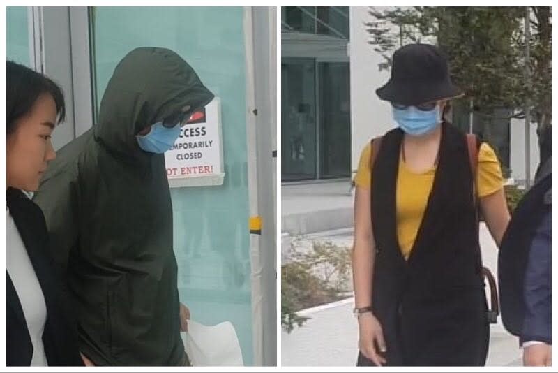 Chinese nationals Hu Jun, 38, and his wife Shi Sha, who were charged under the Infectious Diseases Act, walking outside the State Courts building on 28 February 2020. (PHOTOS: Wan Ting Koh/Yahoo News Singapore)