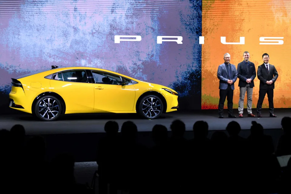Toyota Motor Corporation unveils the companys all-new Prius during the World Premiere in Tokyo on November 16, 202 (Photo by Kazuhiro NOGI / AFP) (Photo by KAZUHIRO NOGI/AFP via Getty Images)