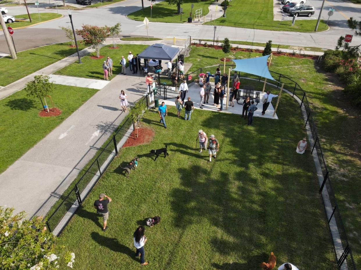 The K9 Courtyard dog park in Winter Haven is seen in a drone photo taken during Monday's opening event.
