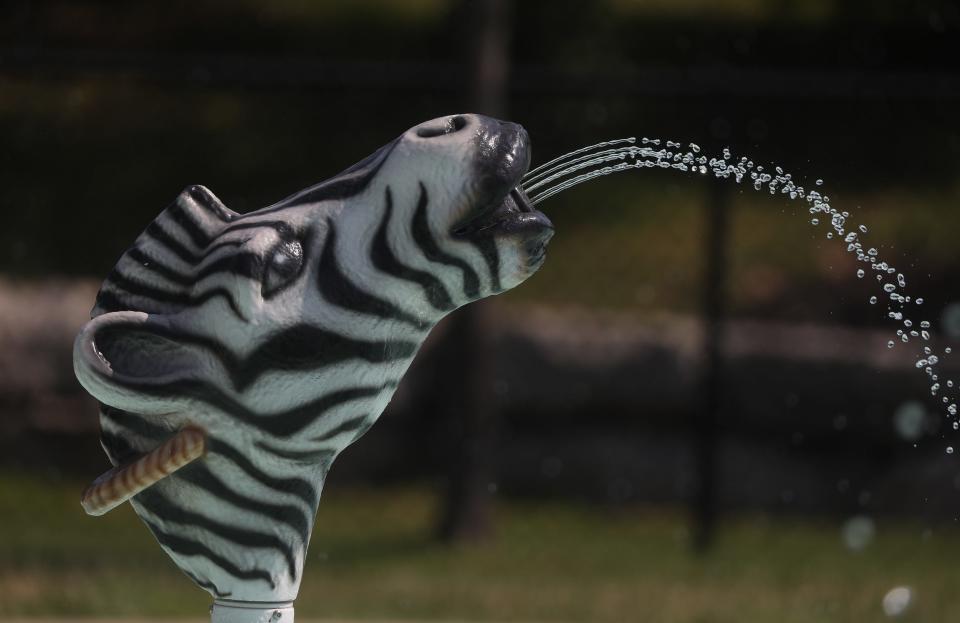 The Wild Over Water Zone Splash Park at the Greece Town Hall campus has different animals and objects that can spray water.