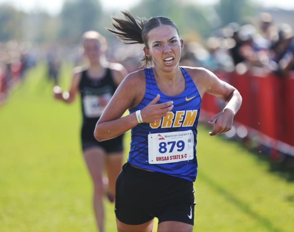 Action from the 4A girls cross-country state championship race at the Regional Athletic Complex in Rose Park on Tuesday, Oct. 24, 2023. | Jeffrey D. Allred, Deseret News