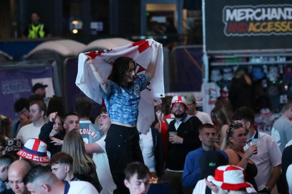 England fans at Central Park, Newcastle, watching a screening of the UEFA Euro 2024 Group C match between England and Slovenia. <i>(Image: PA Images)</i>