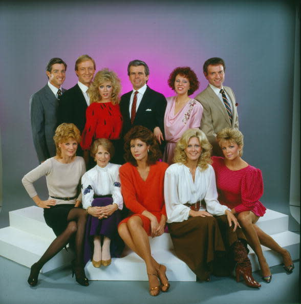 <div class="inline-image__caption"><p>'Knots Landing' cast, 1984. Pictured back row from left, Douglas Sheehan, Ted Shackleford, Donna Mills, William Devane, Claudia Lonow, and Kevin Dobson: front row from left, Constance McCashin, Julie Harris, Michele Lee, Joan Van Ark, and Lisa Hartman.</p></div> <div class="inline-image__credit">CBS Photo Archive/Getty Images</div>