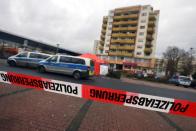 General view of one of the crime scenes, following a shooting in Hanau