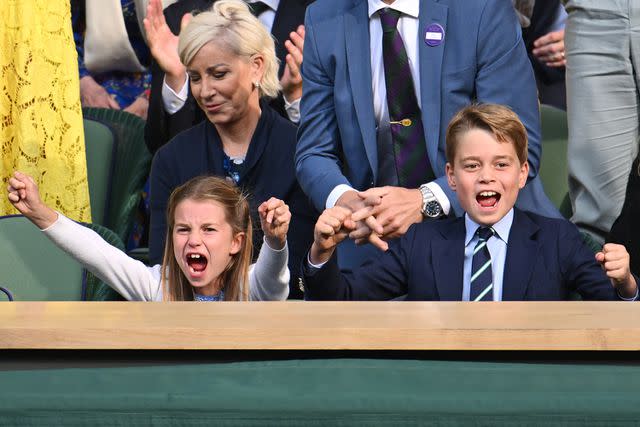 <p>Karwai Tang/WireImage</p> Princess Charlotte and Prince George at Wimbledon on July 16, 2023