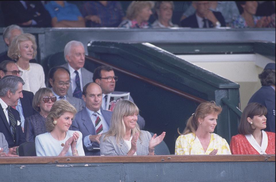 Lady Diana, Princess of Wales in stands during match at All England Club, London,