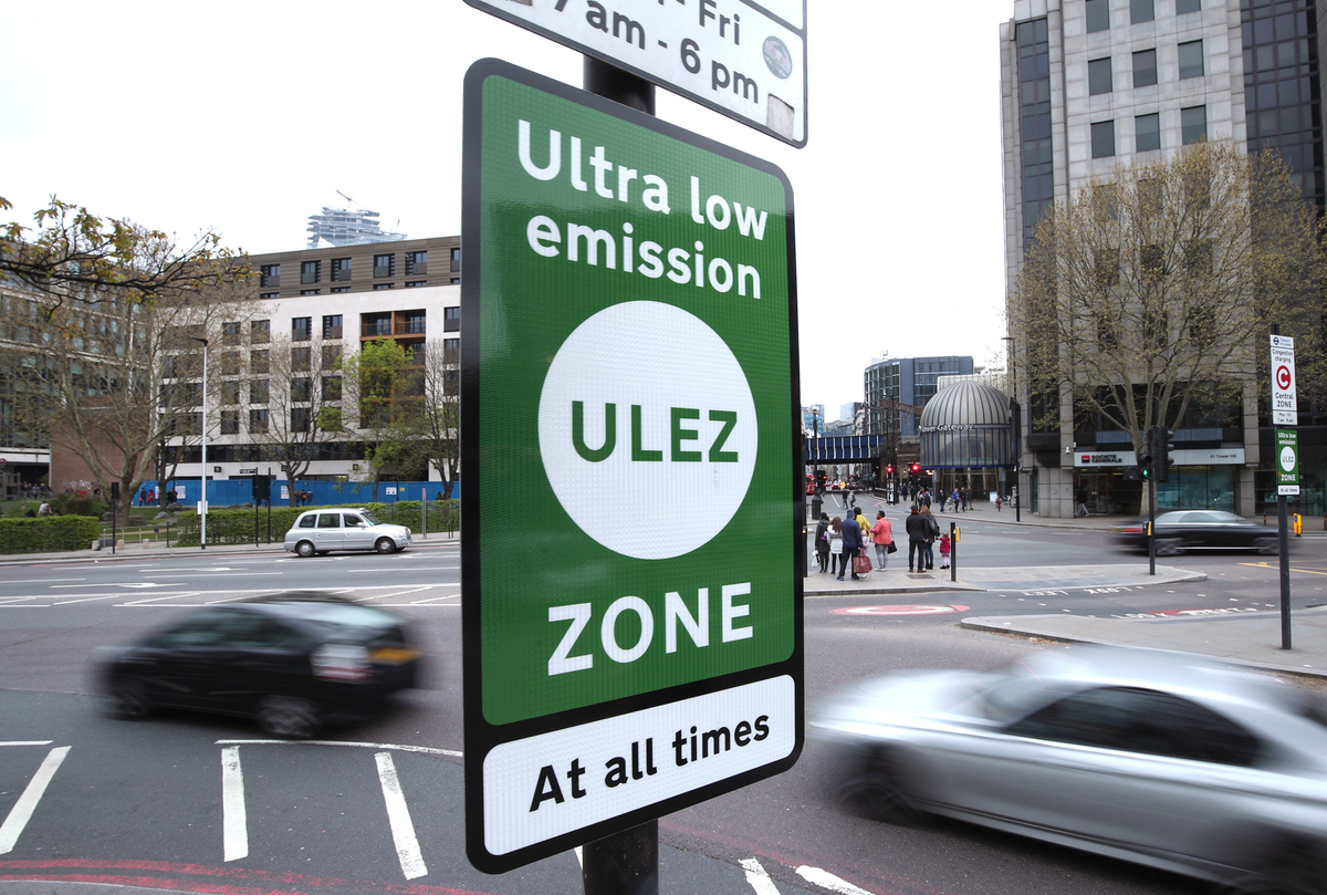 A Ulez sign at Tower Hill in central London (PA)