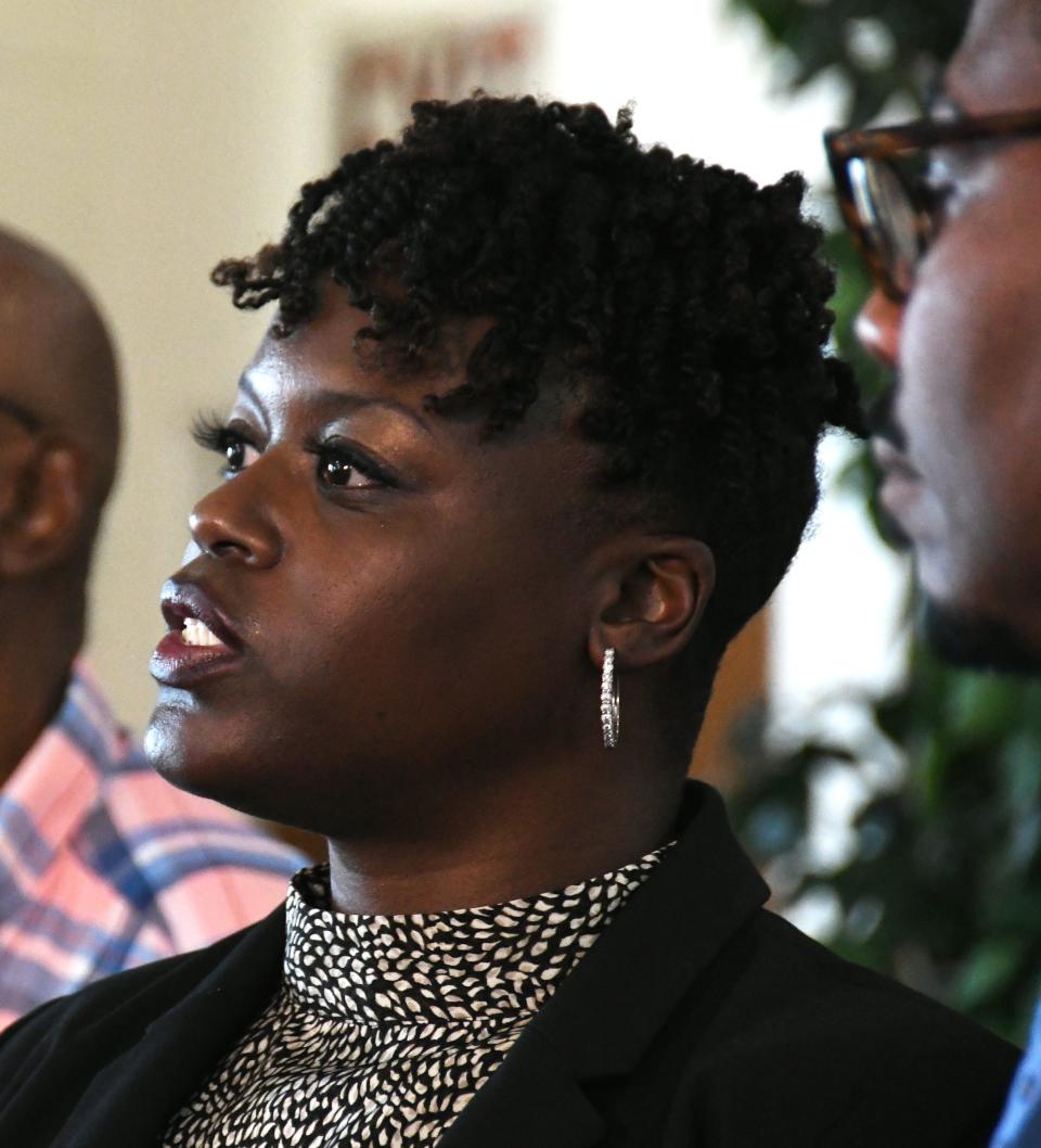 The mother of a victim in the Viera High football team hazing appeared at a press conference with attorney Anthony Thomas on Wednesday, September 6, at the Fiske Blvd. Church of Christ in Rockledge.
(Credit: TIM SHORTT / FLORIDA TODAY)