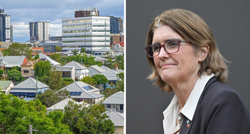 Composite image of Australian houses and RBA governor Michele Bullock.