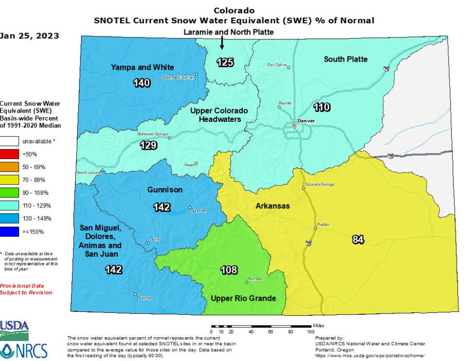 Colorado river basin snowpack percentages.