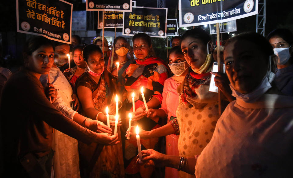 Workers of Mahila Congress (Women's wing of the Indian National Congress) light candles during a protest after the rape and murder of a 21-year-old woman in New Delhi, India, in a September 6, 2021 file photo. / Credit: Pankaj Nangia/Anadolu Agency/Getty