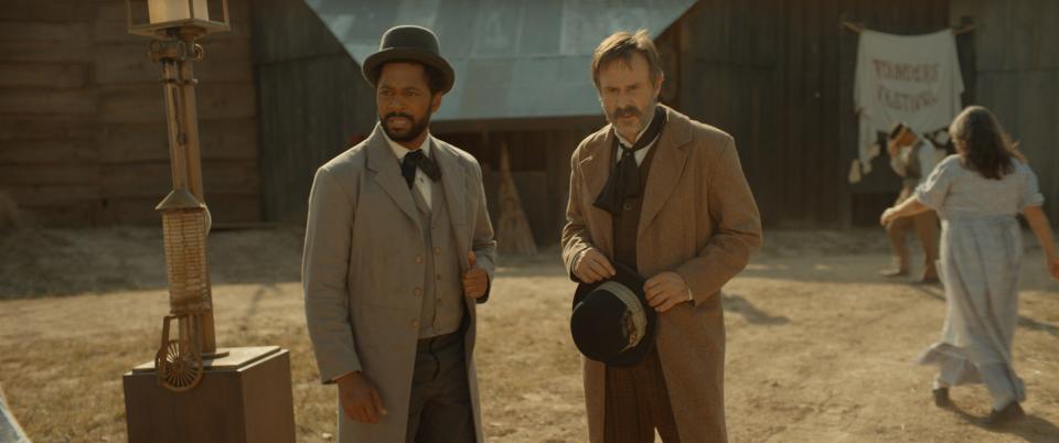 Set in post-Civil War Arkansas, "Ghosts of the Ozarks" centers on a young doctor (Thomas Hobson, left, with David Arquette) summoned to a remote town filled with secrets and haunted by a supernatural presence.