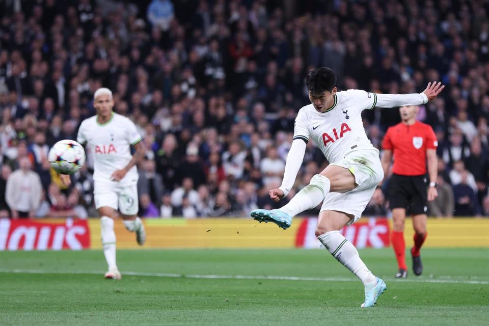 Heung-min Son netted his second goal of the night with a sensational volley (Tottenham Hotspur FC via Getty I)