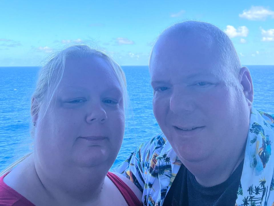 Chris Meffen and his wife on a cruise after his recovery.