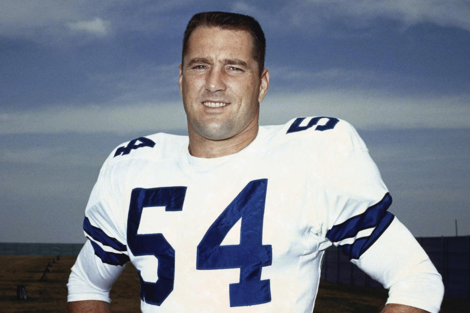 FILE - Dallas Cowboys linebacker Chuck Howley is shown in 1968. Howley will be inducted into the Pro Football Hall of Fame on Saturday, Aug. 5, 2023. (AP Photo, File)