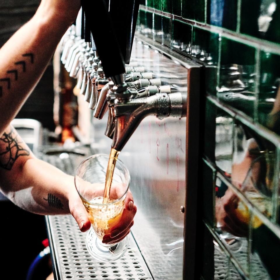 Fadensonnen's downstairs taproom features an array of local beers.